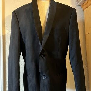 Black Textured Sport Coat with Notched Lapel